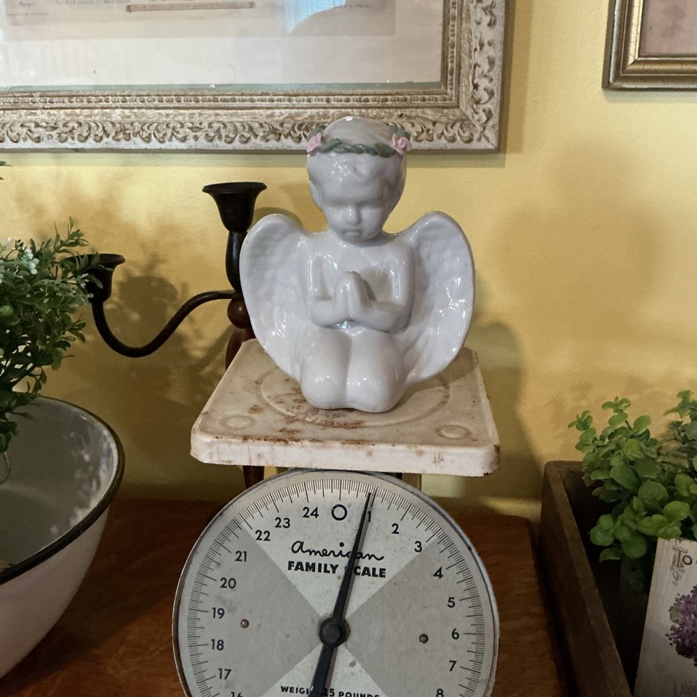 White Ceramic Praying Cherub Angel